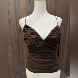 Zara Chocolate Brown Ruched Spaghetti Strap Camisole